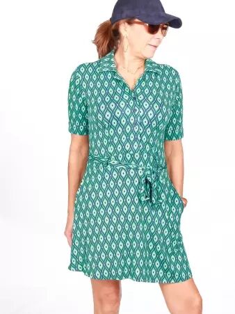 Robe Anna manches courtes Flamingo Bleu robe confortable � l'esprit vacances