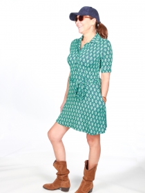 Robe Anna manches courtes Flamingo Bleu robe f&eacute;minine au style solaire