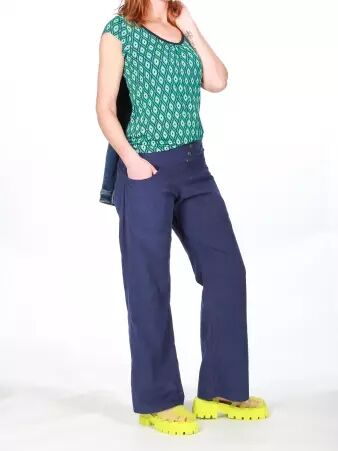 Pantalon Jati velours bleu pi�ce mode confortable � l'allure raffin�e