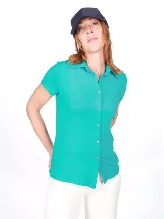 Chemise Lary manches courtes Bleu turquoise accessoire mode au style contemporain
