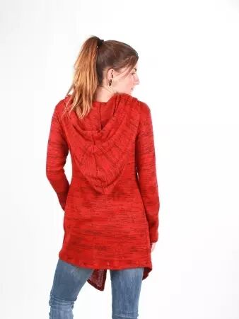 Gilet long � capuche Pixie Terracotta maille chaude � la teinte terre cuite