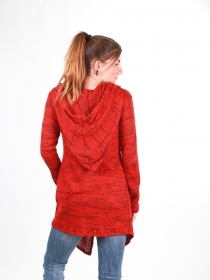 Gilet long &agrave; capuche Pixie Terracotta v&ecirc;tement cocooning au style naturel