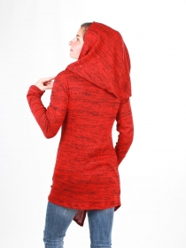 Gilet long &agrave; capuche Pixie Terracotta cardigan long &agrave; l'allure moderne