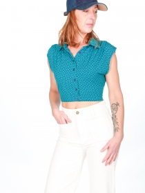 Top Bouty Aqua Azul top boh&egrave;me aqua &agrave; imprim&eacute; color&eacute;