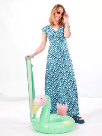Robe Esther longue Palm bleu robe f�minine estivale