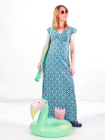 Robe Esther longue Palm bleu robe f�minine estivale