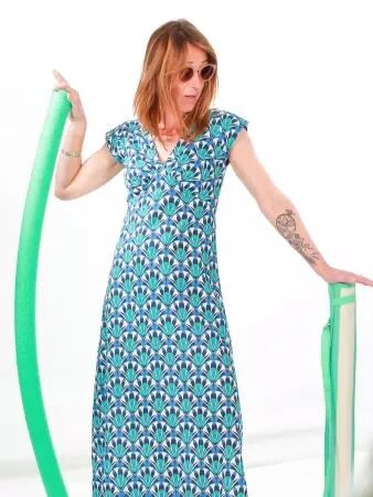 Robe Esther longue Palm bleu robe f�minine estivale