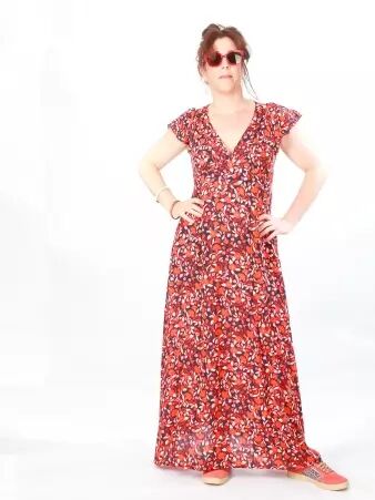 Robe longue A�lle Majorque orange robe fluide color�e