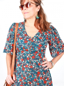 Robe Aurore Majorque bleu robe bleue &agrave; imprim&eacute; m&eacute;diterran&eacute;en