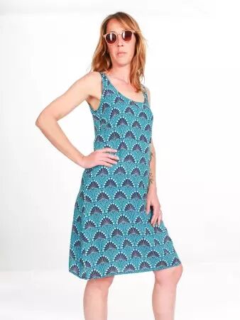 Robe Oshi Art-deco bleu � motif graphique