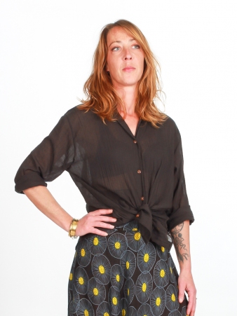 Chemise voile de coton Noir accessoire mode au style contemporain