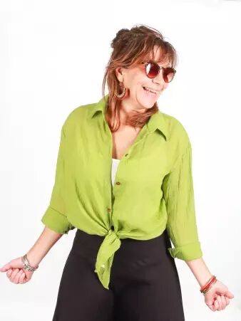 Chemise voile de coton Vert accessoire textile au look moderne