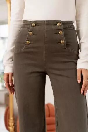 Pantalon � pont Victorine Kaki pantalon � pont kaki � l'esth�tique naturelle