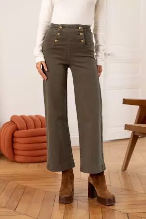 Pantalon � pont Victorine Kaki pantalon � pont kaki � l'esth�tique naturelle