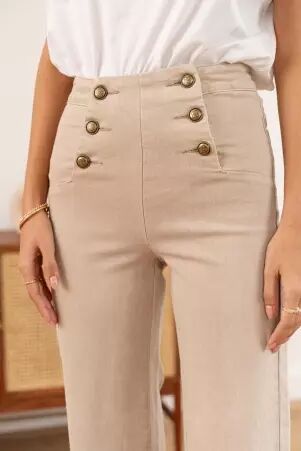 Pantalon � pont Victorine Beige pantalon femme beige � pont, coupe �l�gante et structur�e