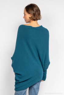 Sweat asymetrique touch&eacute; cachemire bleu canard pi&egrave;ce cosy &agrave; la ligne actuelle et aux finitions propres