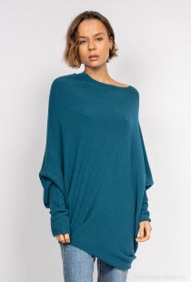 Sweat asymetrique touch&eacute; cachemire bleu canard maille douce au toucher confortable et &agrave; l'allure actuelle