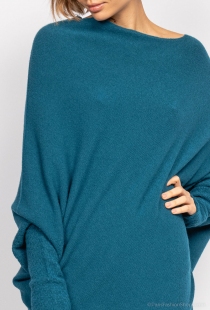 Sweat asymetrique touch&eacute; cachemire bleu canard v&ecirc;tement chaud &agrave; la coupe fluide et au style contemporain