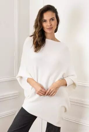 Sweat asymetrique touch� cachemire ecru sweat �cru clair au toucher soyeux
