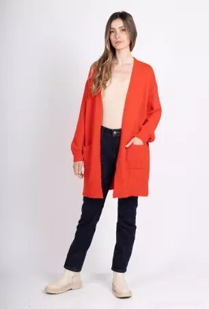 Gilet long alpaga Orange v�tement chaud � la coupe fluide et au style contemporain