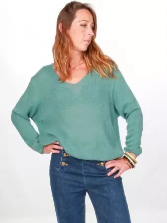 Pull Myrrha baby alpaga vert amande maille pastel