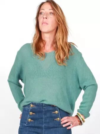 Pull Myrrha baby alpaga vert amande maille pastel