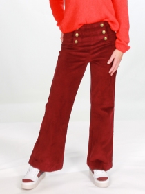 Pantalon à pont Victorine Velours bordeaux