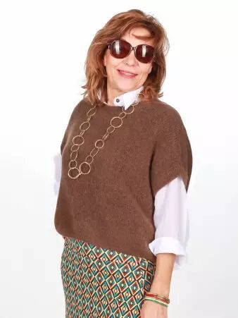 Pull alpaga col rond manches courtes choco pull alpaga chocolat �l�gant