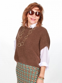 Pull alpaga col rond manches courtes Choco