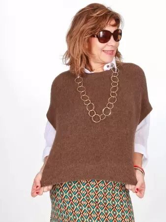 Pull alpaga col rond manches courtes choco pull alpaga chocolat �l�gant
