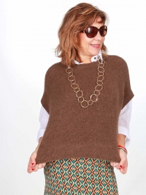 Pull alpaga col rond manches courtes Choco