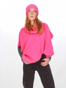 Poncho en alpaga sans manches Fuchsia