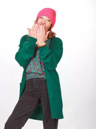 Gilet long alpaga Vert bouteille maille douce au toucher confortable et � l'allure actuelle