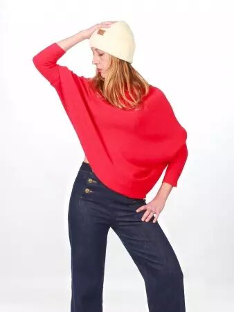 Sweat asymetrique touch� cachemire Rouge sweat rouge intense asym�trique affirm�