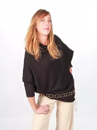 Sweat asymetrique touch� cachemire Noir sweat noir fluide � l'allure sobre