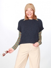 Pull alpaga col rond manches courtes Marine