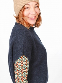 Pull alpaga col rond manches courtes Marine