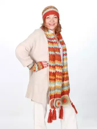 Set bonnet echarpe mitaines crochet ecru ensemble hiver crochet �cru boh�me