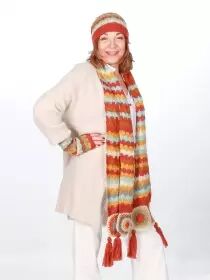 Set bonnet echarpe mitaines crochet ecru ensemble hiver crochet &eacute;cru boh&egrave;me