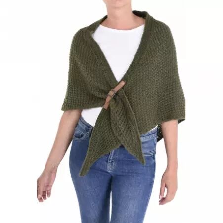 Petit poncho maille vert fonc� poncho en maille vert fonc� chaud