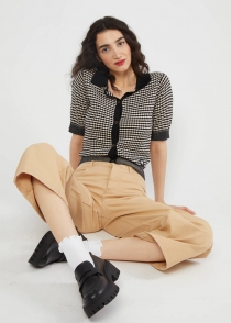 Shirt Petite Poloette mixed dots black white chemise l&eacute;g&egrave;re motif pois