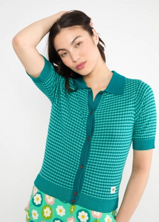 Shirt Petite Poloette mixed dots blue petrol chemise pois bleu p�trole moderne