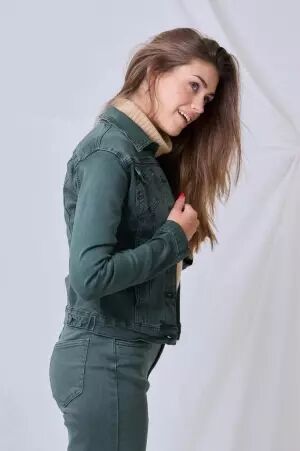 Veste courte Vert d�lav� veste courte vert look casual