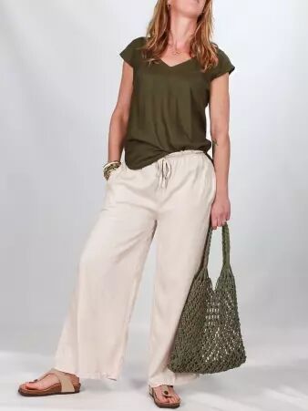 Pantalon Lyocell beige pantalon en lyocell beige � la coupe souple