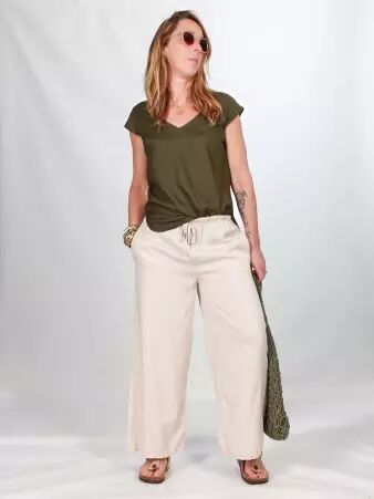 Pantalon Lyocell beige pantalon en lyocell beige � la coupe souple