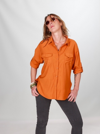 Chemise velours Orange pi�ce vestimentaire � l'allure tendance