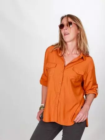 Chemise velours Orange pi�ce vestimentaire � l'allure tendance