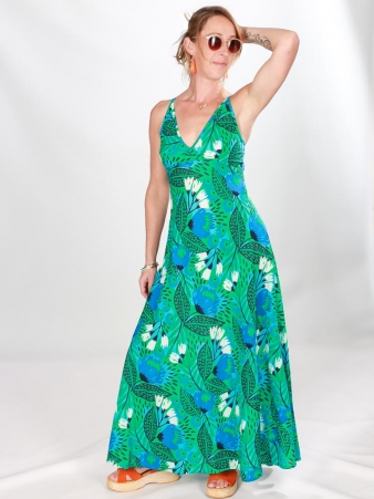 Robe Astr�e Canop� robe verte � imprim� v�g�tal