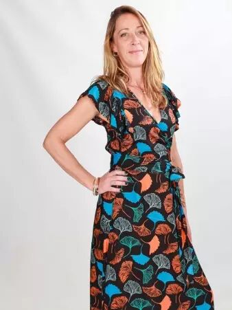 Robe Butterfly Fall Gincko robe fluide � motif feuillage automnal