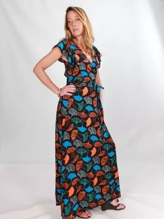 Robe Butterfly Fall Gincko robe fluide � motif feuillage automnal